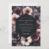 Deep Plum Floral Romance Wedding 招待状 (正面)