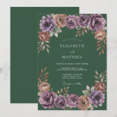 Deep Plum Floral Romance Wedding 招待状 (正面/裏面)
