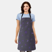 Deep Plum Gray Purple Pansy Floral Pattern エプロン (着用した状態)