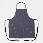 Deep Plum Gray Purple Pansy Floral Pattern エプロン (正面)