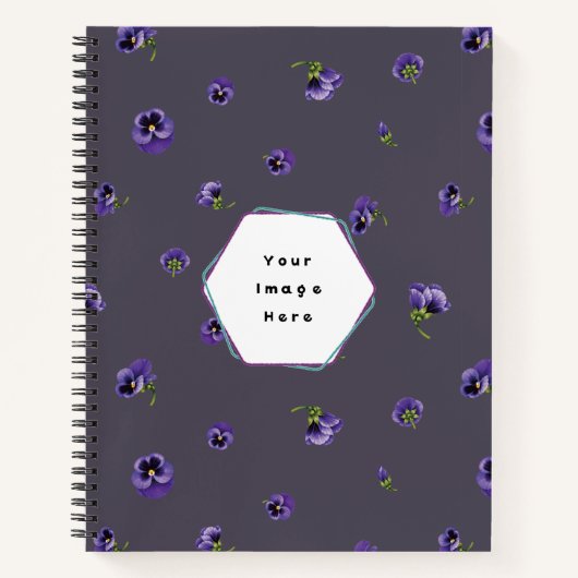 Deep Plum Gray Purple Pansy Floral Pattern ノートブック (正面)