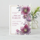 Deep Plum Hellebore Botanical Gold Frame Wedding 招待状 (スタンド正面)