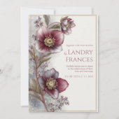 Deep Plum Hellebore Gold Glitter Frame Wedding 招待状 (正面)