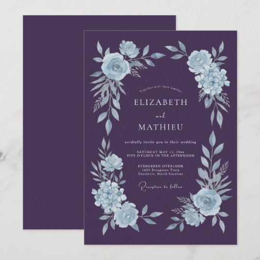 Deep Purple Alluring Winter Wedding 招待状 (正面/裏面)