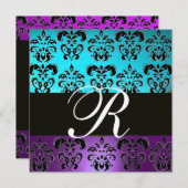 Deep Purple, Black, Teal, Blue, and Turquoise Dama 招待状 (正面/裏面)