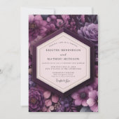 Deep Purple Floral Romance Wedding 招待状 (正面)