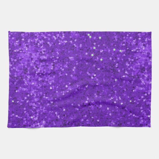 Deep Purple Glam Faux Glitter Pattern キッチンタオル (横)