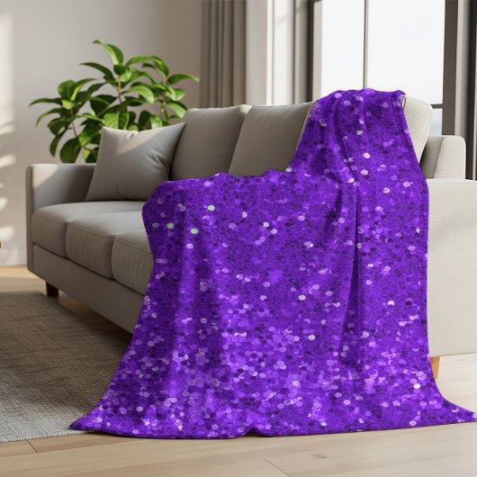 Deep Purple Glam Faux Glitter Pattern フリースブランケット