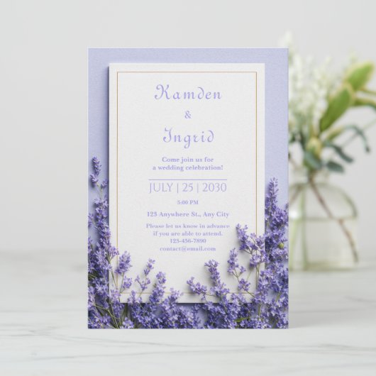 Deep Purple Lavender Rustic Gold Frame 招待状 (スタンド正面)