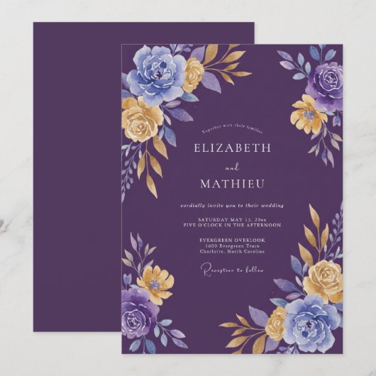 Deep Purple Refined Regal Wedding 招待状 (正面/裏面)