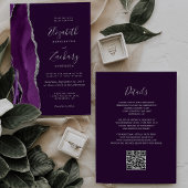 Deep Purple Silver Agate QR Code Wedding 招待状