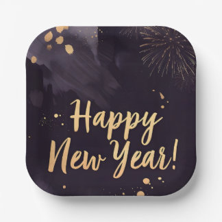 Deep Purple Strokes-New Year's Card ペーパープレート