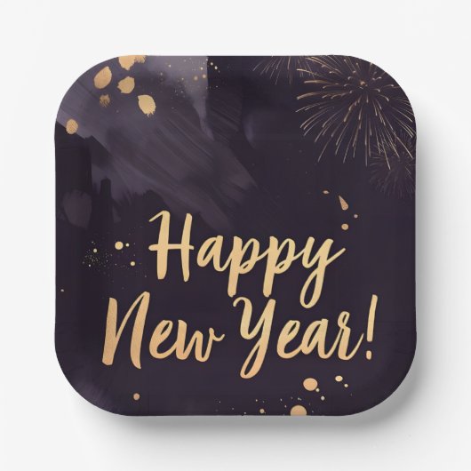 Deep Purple Strokes-New Year's Card ペーパープレート (正面)