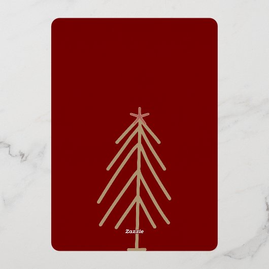 Deep Red 4 Green Pink Gold Christmas Trees  箔招待状 (裏面)