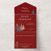 Deep Red 4 Green Pink Gold Christmas Trees Party  オールインワン招待状 (内側)