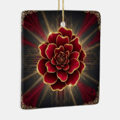 Deep Red Art Deco Flower Ornament with Gold Accent セラミックオーナメント (右)