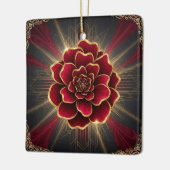 Deep Red Art Deco Flower Ornament with Gold Accent セラミックオーナメント (左)
