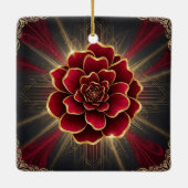 Deep Red Art Deco Flower Ornament with Gold Accent セラミックオーナメント (裏面)