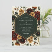 Deep Red Autumn Floral Elegance Wedding 招待状 (スタンド正面)