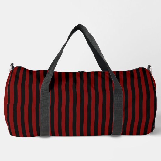 Deep Red & Black Stripes on White | Bold, Stylish ダッフルバッグ (正面)
