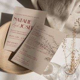 Deep Red Blue All In One Whimsical Modern Wedding  招待状