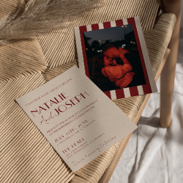 Deep Red Blue Whimsical Modern Photo Wedding 招待状