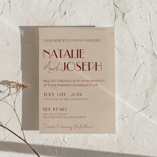 Deep Red Blue Whimsical Modern Photo Wedding 招待状