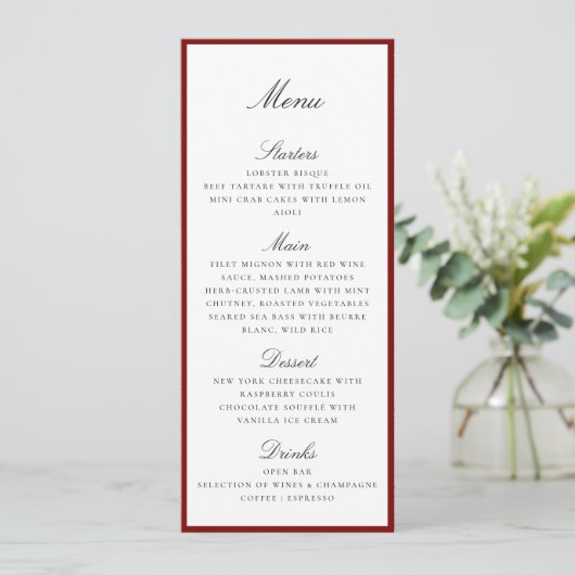 Deep Red Border Wedding Menu Card メニュー (スタンド正面)