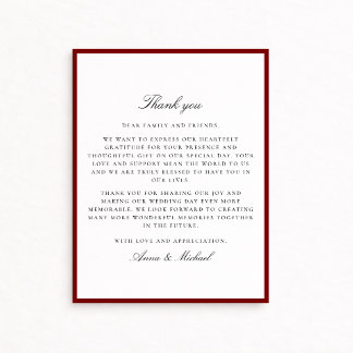 Deep Red Border Wedding Thank You Card セーブザデート