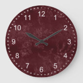 Deep Red Burgundy Floral Christmas ラージ壁時計 (正面)