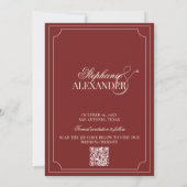 Deep Red Checkered Old Money QR Code Wedding セーブザデート (裏面)