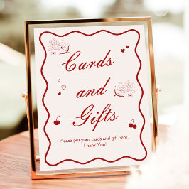 Deep Red Cherry Bridal Shower Cards and Gifts ポスター