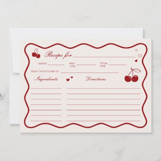 Deep Red Cherry On Top Bridal Shower Recipe Card 招待状 (正面)
