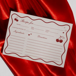 Deep Red Cherry On Top Bridal Shower Recipe Card 招待状