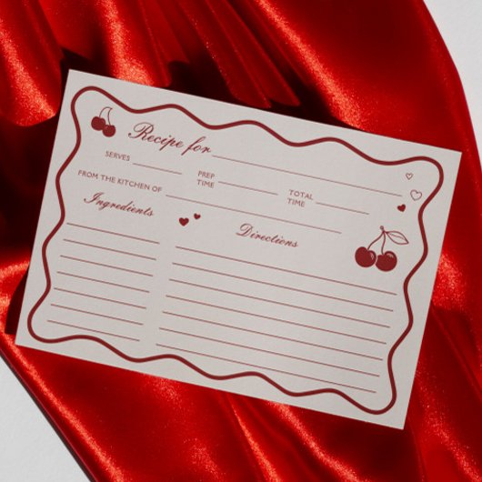 Deep Red Cherry On Top Bridal Shower Recipe Card 招待状