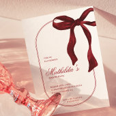 Deep Red Coquette Bow Birthday Invitation 招待状