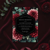 Deep Red Dahlia Botanical Wedding 招待状