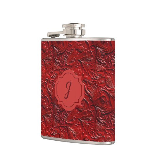 Deep Red Faux Tooled Leather Vinyl  フラスク (左)