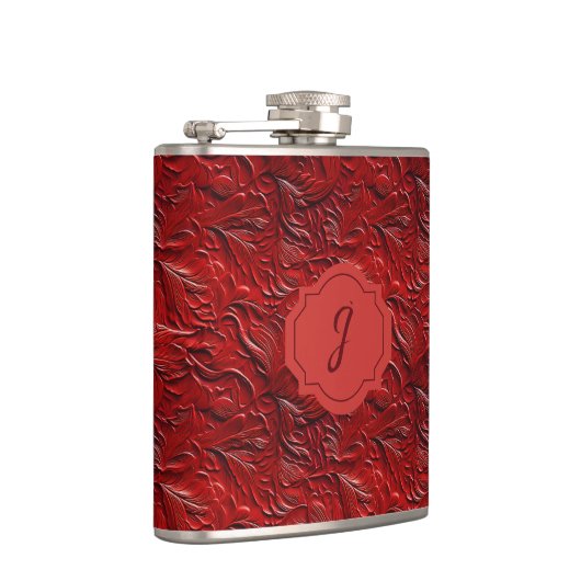 Deep Red Faux Tooled Leather Vinyl  フラスク (右)
