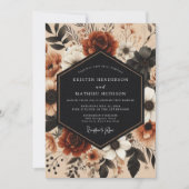 Deep Red Floral Autumn Romance Wedding 招待状 (正面)