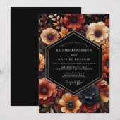 Deep Red Floral Autumn Wedding 招待状 (正面/裏面)