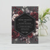 Deep Red Floral Enchantment Wedding 招待状 (スタンド正面)