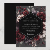 Deep Red Floral Enchantment Wedding 招待状 (正面/裏面)