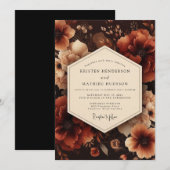 Deep Red Floral Harvest Wedding 招待状 (正面/裏面)