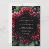 Deep Red Floral Opulent Wedding 招待状 (正面)