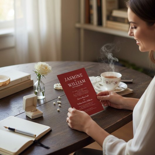 Deep Red Formal Typography Wedding Invite 招待状