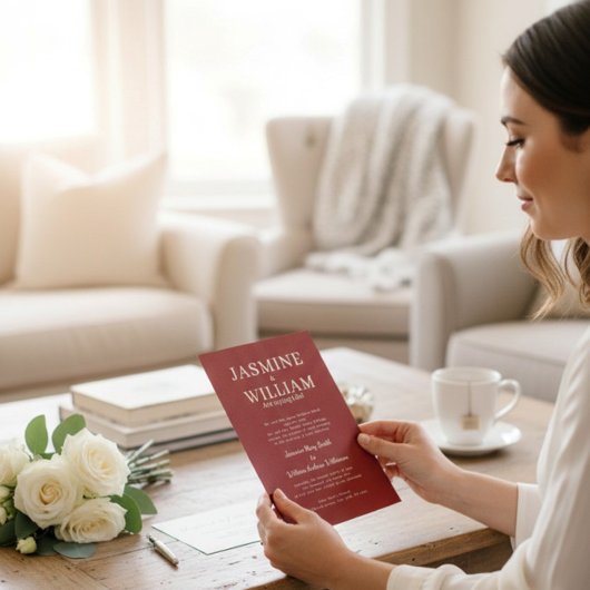 Deep Red Formal Typography Wedding Invite 招待状