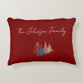 Deep Red & Gold Family Name Merry Christmas  アクセントクッション (正面)