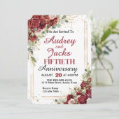 Deep Red & Gold Frame Roses Anniversary Party 招待状 (スタンド正面)