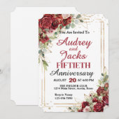 Deep Red & Gold Frame Roses Anniversary Party 招待状 (正面/裏面)